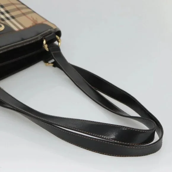 Burberrys Nova Check Shoulder Bag PVC Beige Gold Auth 127599